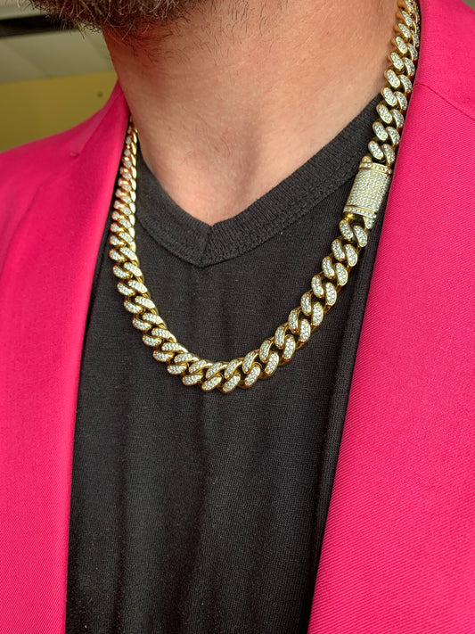 12mm | Iced Cuban Link Chain | 14k Gold Men and Women