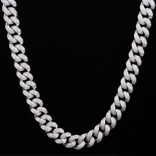 Wholesale KRKC 12mm Iced Out Mens Cuban Link Chain in White Gold