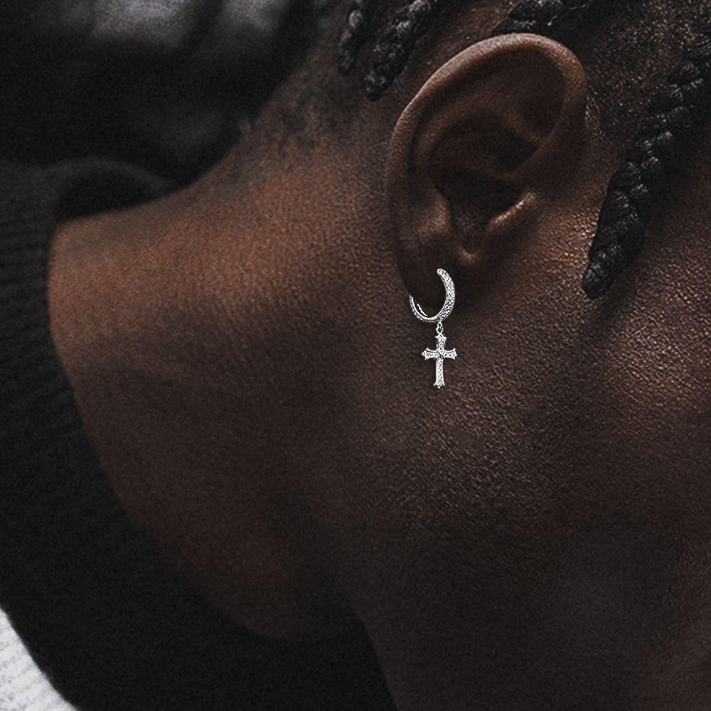 Dangle Hoop & Cross | Fully Iced out CZ Earrings