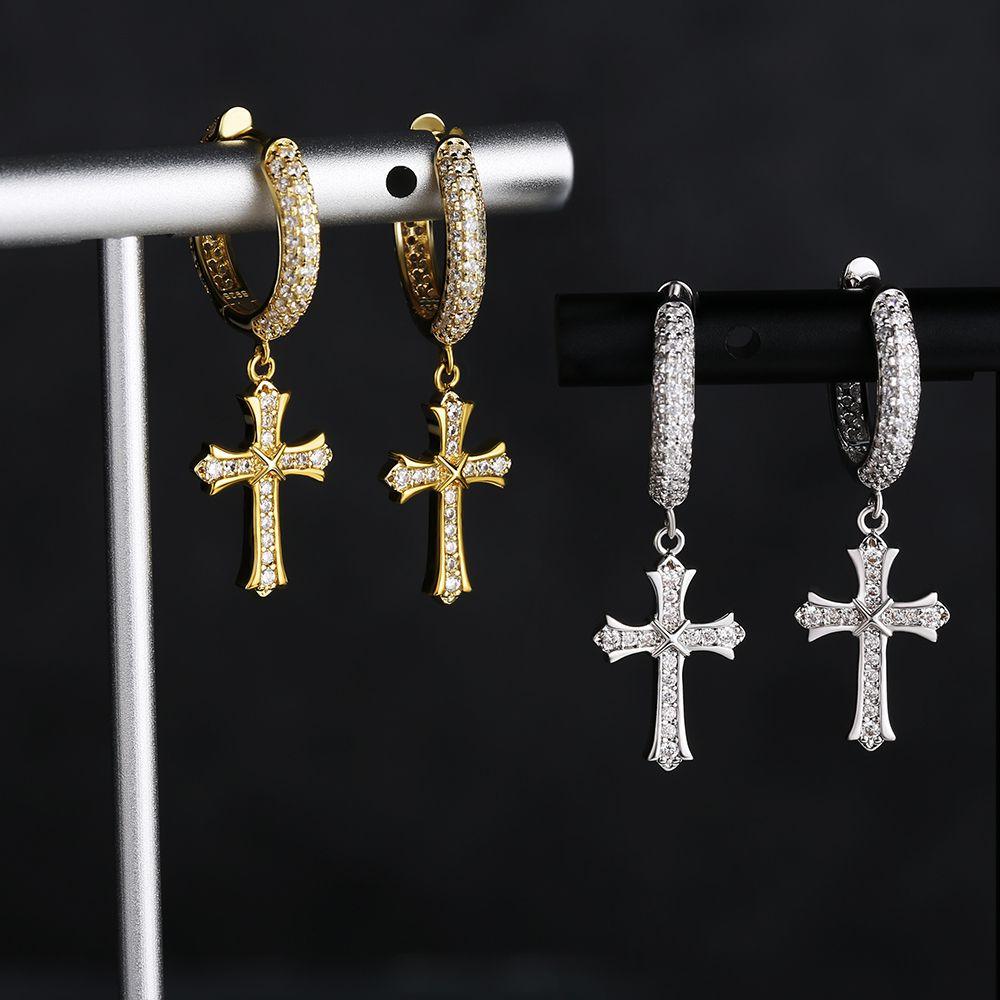 Dangle Hoop & Cross | Fully Iced out CZ Earrings