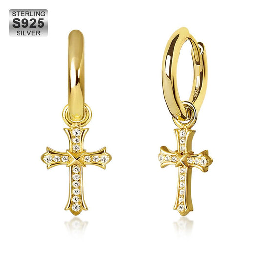 Iris Cross 925 Silver | Dangle Earrings | Plated 14K Gold & Stones