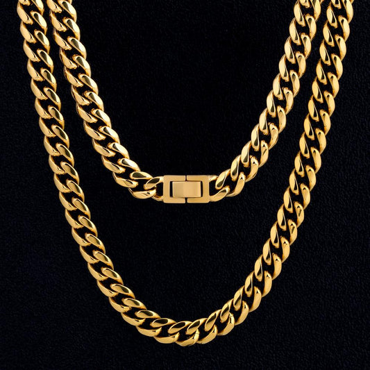 Wholesale Hip Hop Necklace 10mm Stainless Steel Miami Cuban Link Chain in 18K Gold For Men