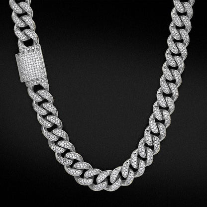 Wholesale KRKC 12mm Iced Out Box Clasp Mens Cuban Link Chain in White Gold