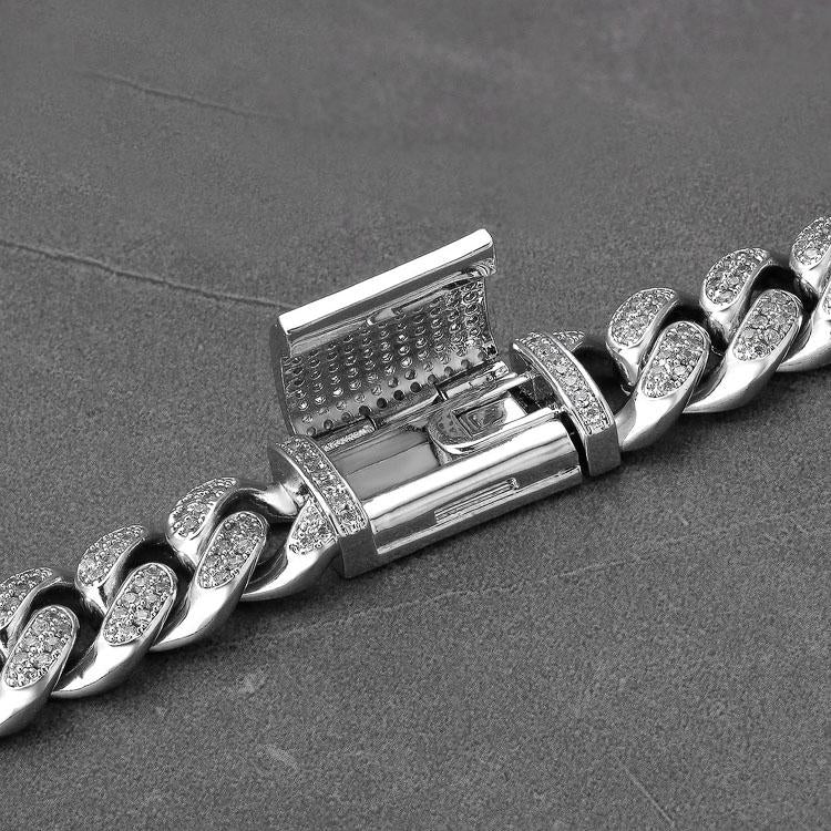 Wholesale KRKC 12mm Iced Out Box Clasp Mens Cuban Link Chain in White Gold