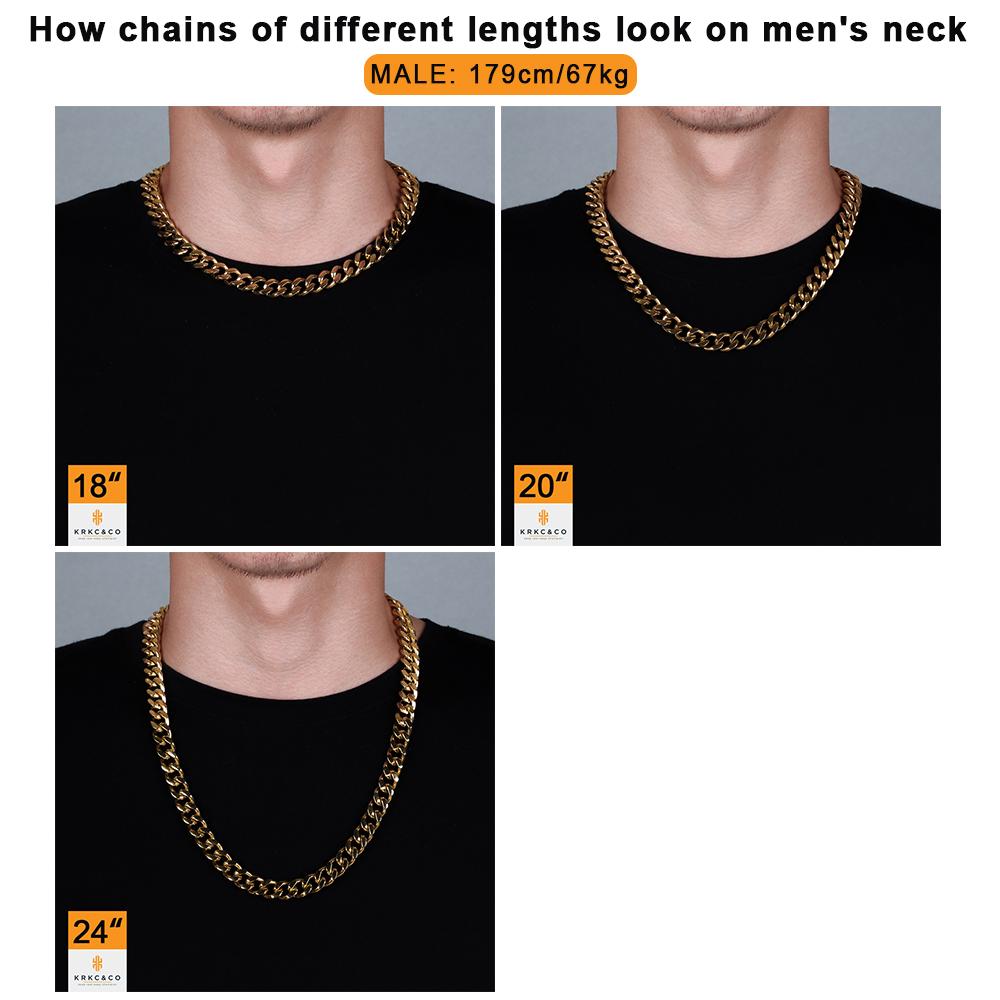 Wholesale KRKC 12mm Mens Cuban Link Curb Chain in 18K Gold