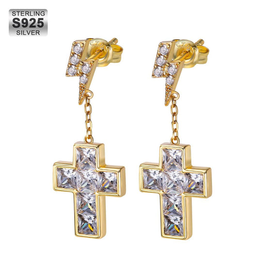 Cross 925 silver | Dangle Earrings Lightning Cubic Zirconia Stone