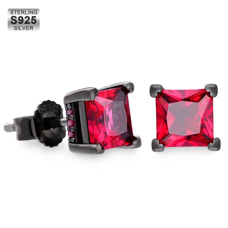 925 Sterling Silver Stud | Ruby CZ Earrings