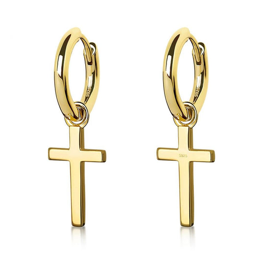 Iris Cross 925 Silver | Dangle Earrings | Plated 14k Gold