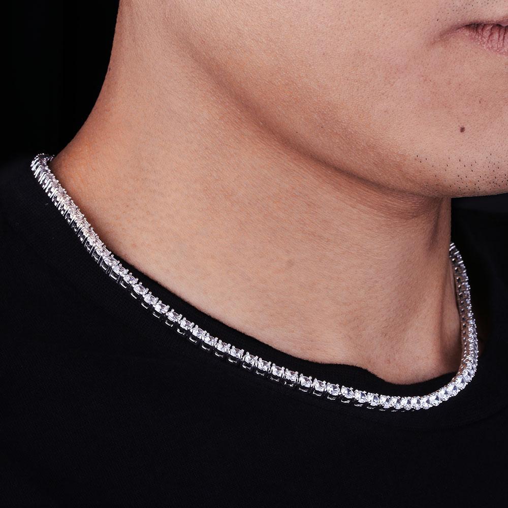 Wholesale Hip Hop Chains 925 Sterling Silver Tennis Chain With Iced Out CZ Diamond For Hip Hop Jewelry