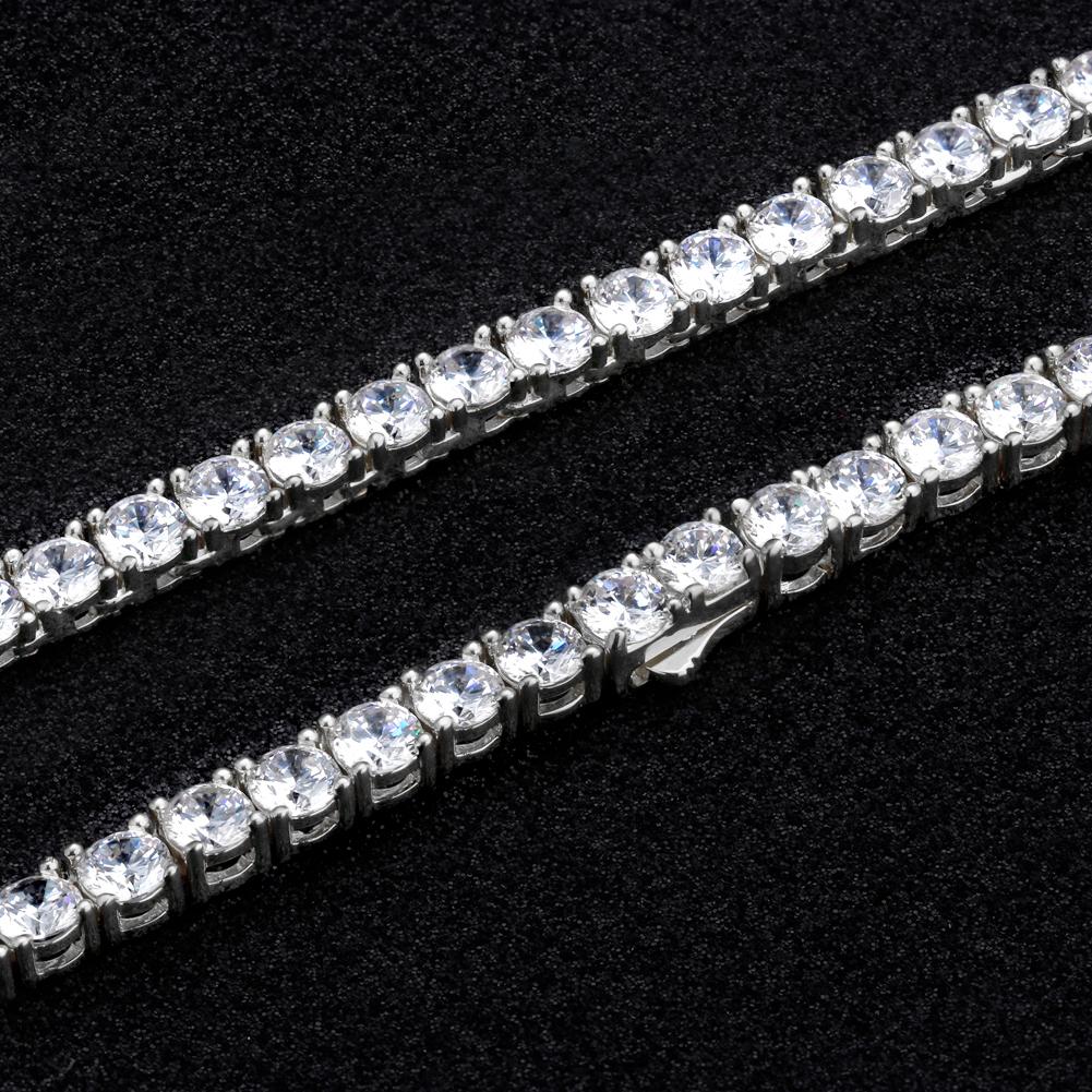 Wholesale 5mm 925 Sterling Silver Tennis Chain With Diamond CZ Plated White Gold Plated