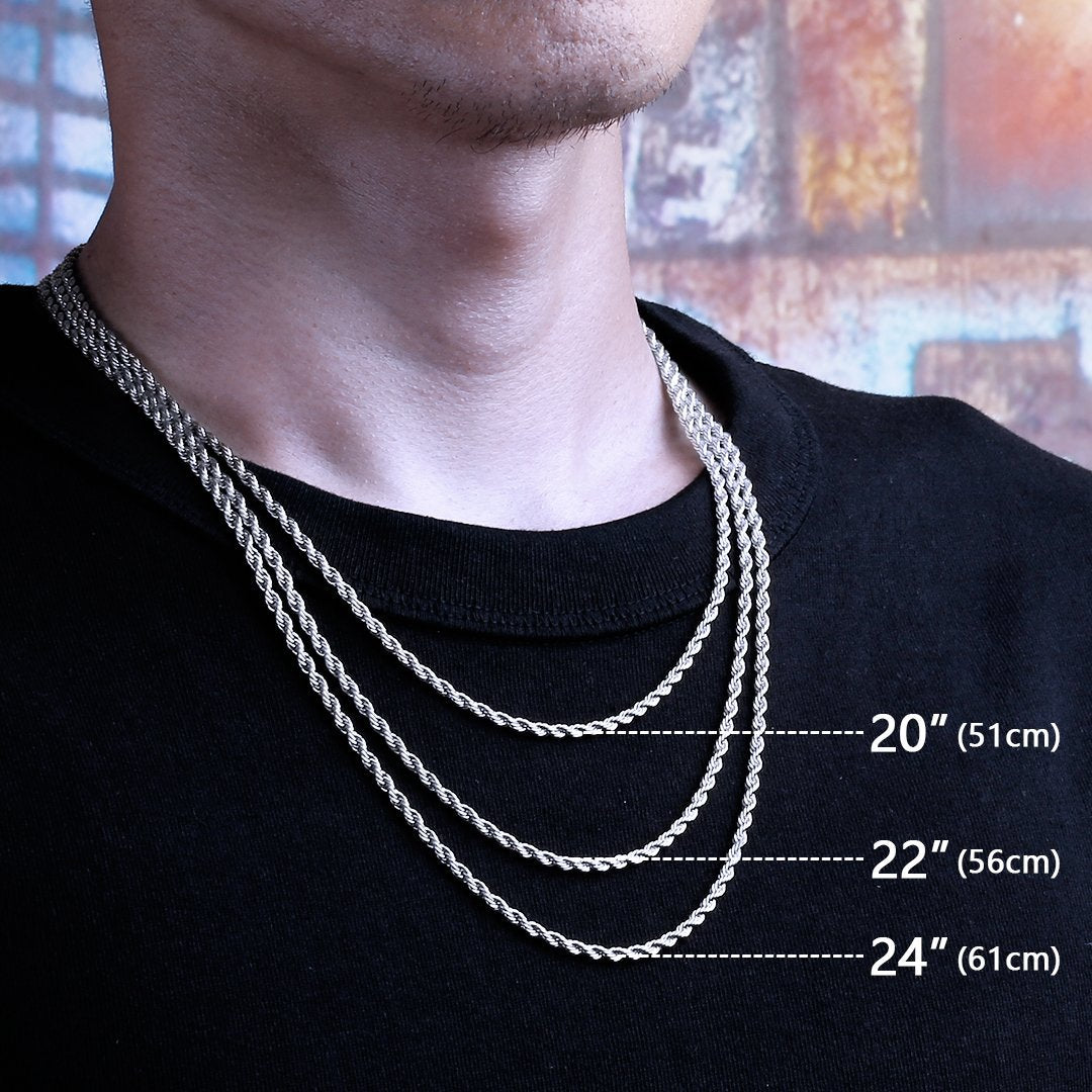 Wholelsale Hip Hop Gold Chain 3mm Rope Chain PVD Stainless Steel Rope Chain Necklace in White Gold Plated For Men Women Hip Hop Jewelry