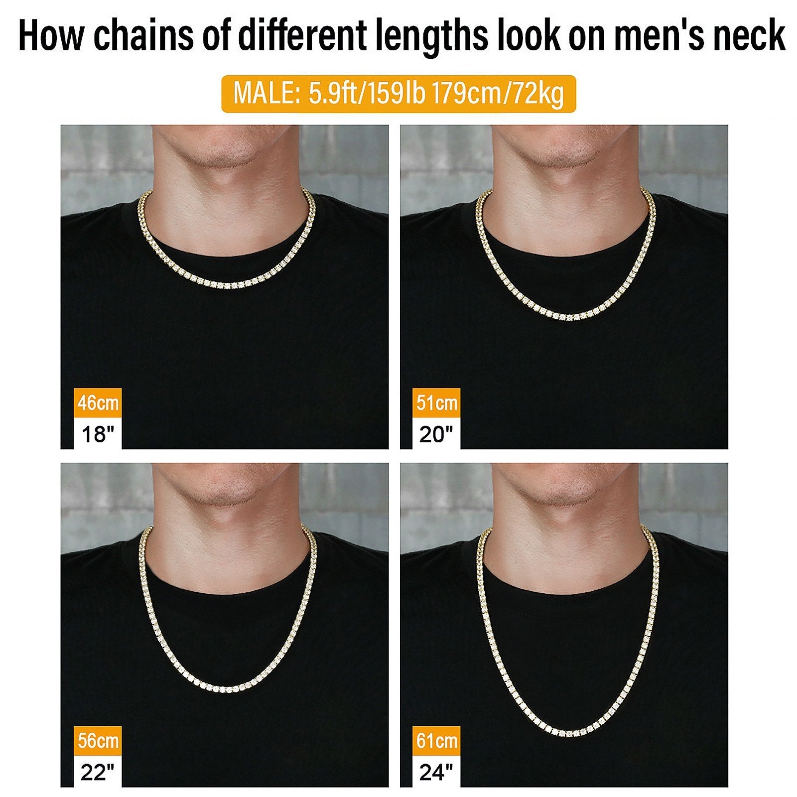 Wholesale Hip Hop Necklaces 5mm Iced Out Diamond Tennis Chain Plated 14K Gold Fashion Jewelry