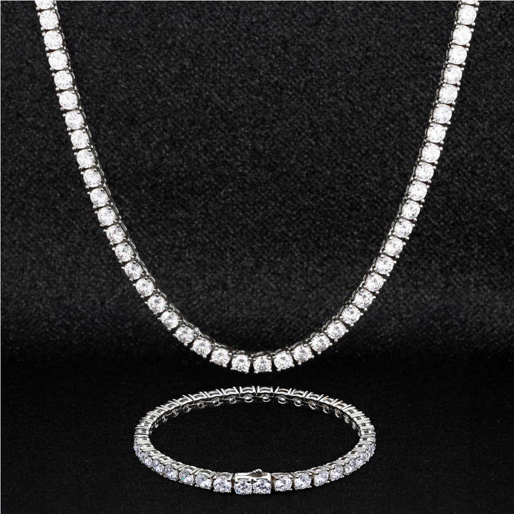 Wholesale Hip Hop Chains 925 Sterling Silver Tennis Chain With Iced Out CZ Diamond For Hip Hop Jewelry