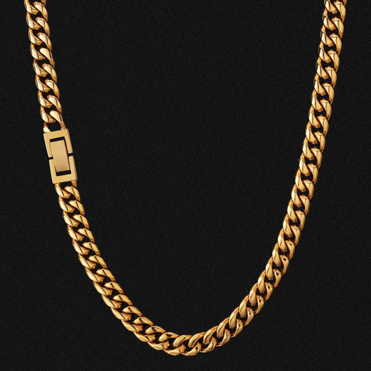 8mm Miami Cuban Link Chain And Bracelet Set In Stainless Steel With 18k Gold Plated