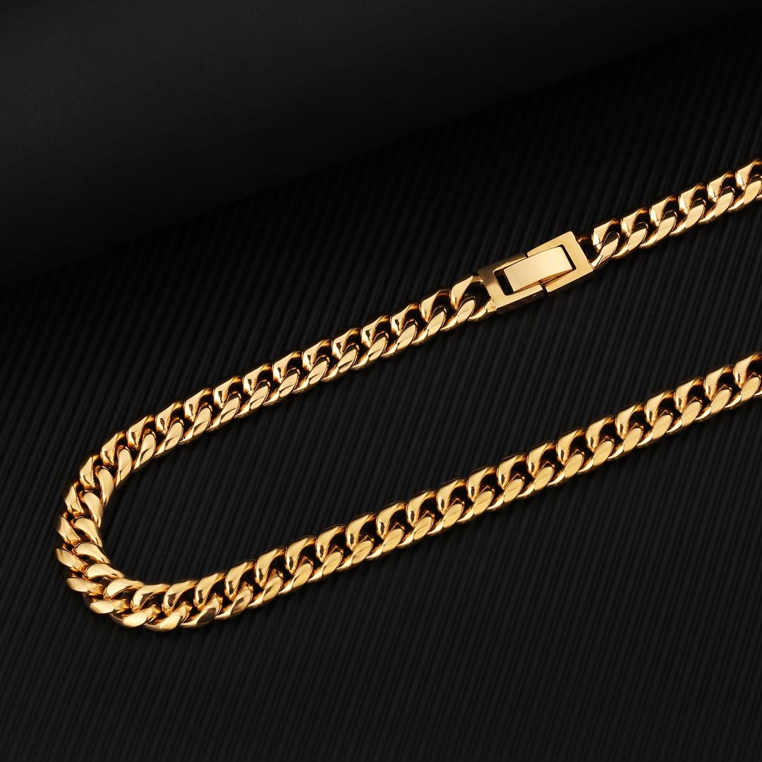 8mm Miami Cuban Link Chain And Bracelet Set In Stainless Steel With 18k Gold Plated