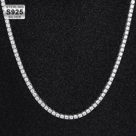 Wholesale 5mm 925 Sterling Silver Tennis Chain With Diamond CZ Plated White Gold Plated