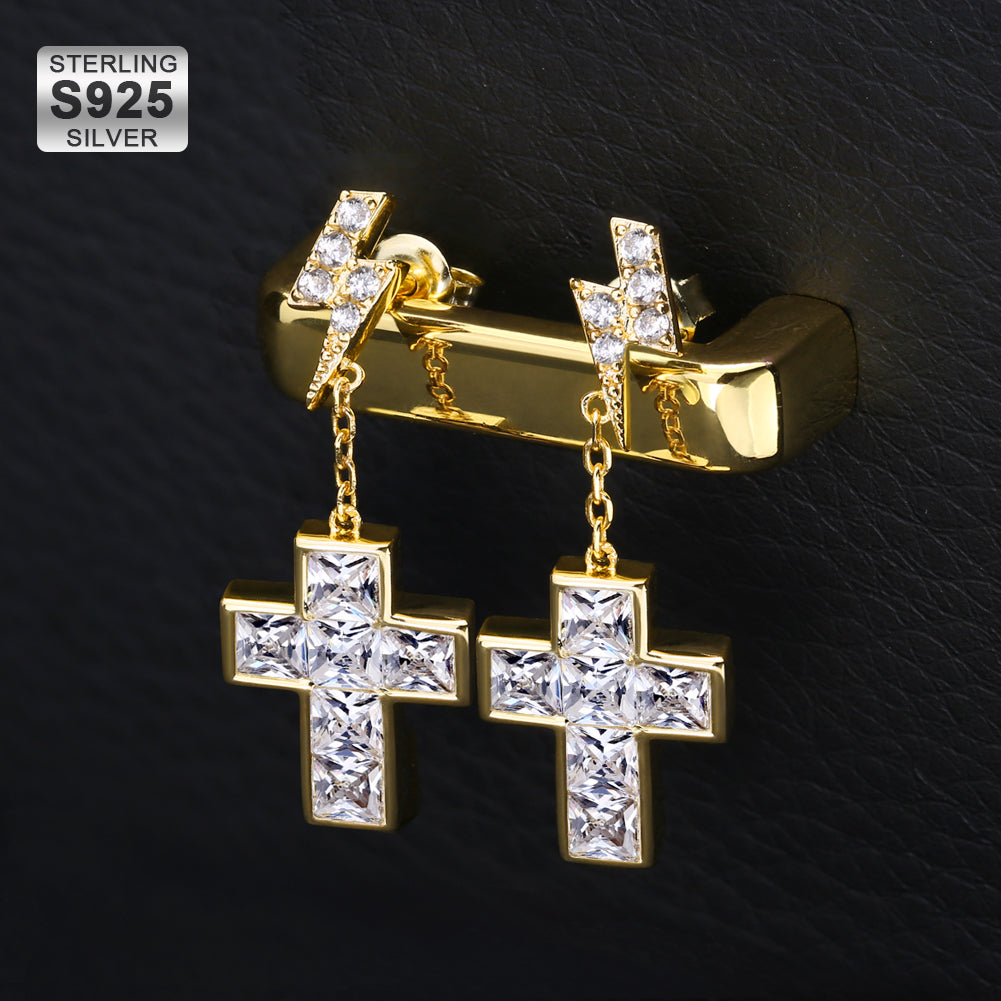 Cross 925 silver | Dangle Earrings Lightning Cubic Zirconia Stone