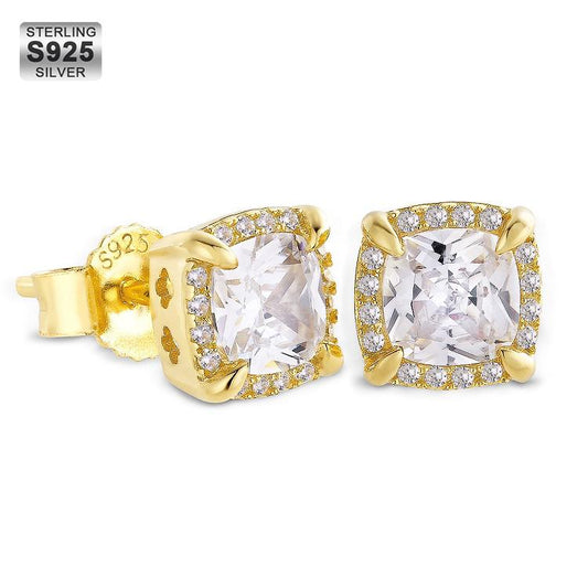 925 Sterling Silver | Stud Earrings | Iced Square | Princess Cut CZ
