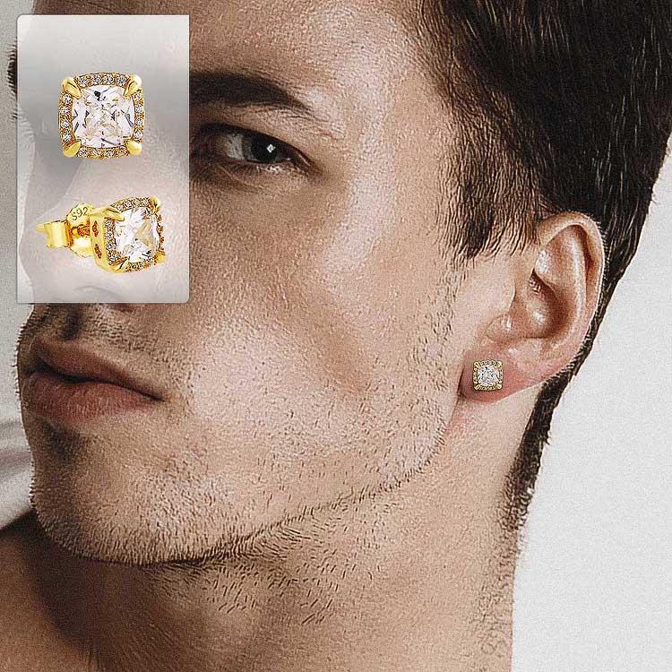 925 Sterling Silver | Stud Earrings | Iced Square | Princess Cut CZ