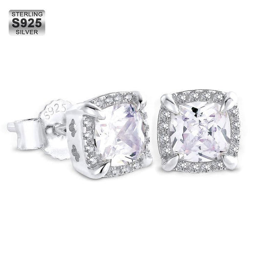 925 Sterling Silver | Stud Earrings | Iced Square | Princess Cut CZ
