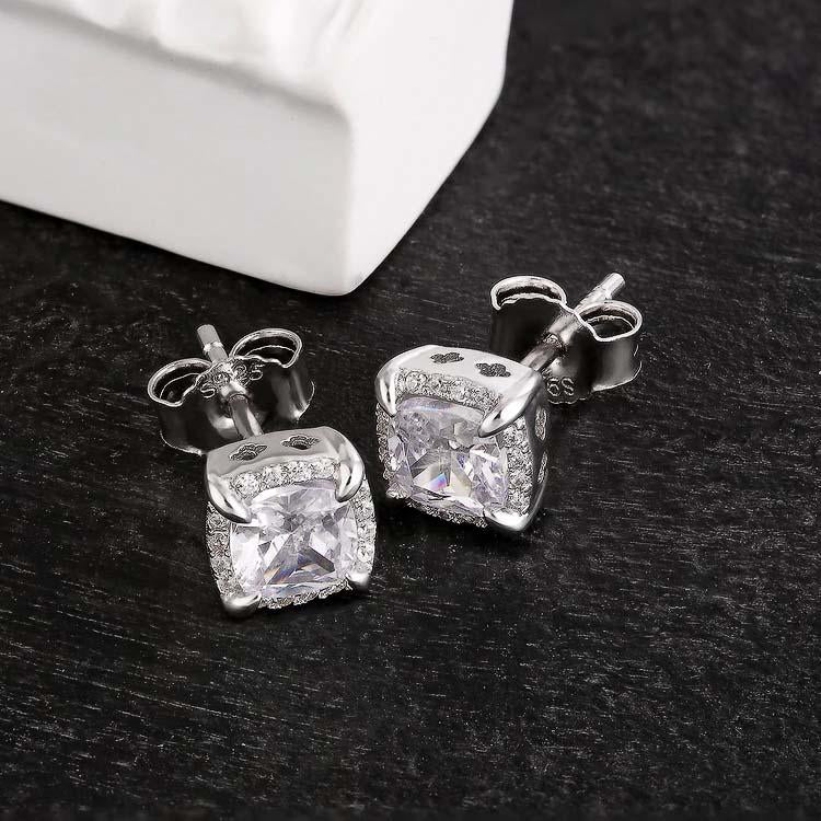 925 Sterling Silver | Stud Earrings | Iced Square | Princess Cut CZ