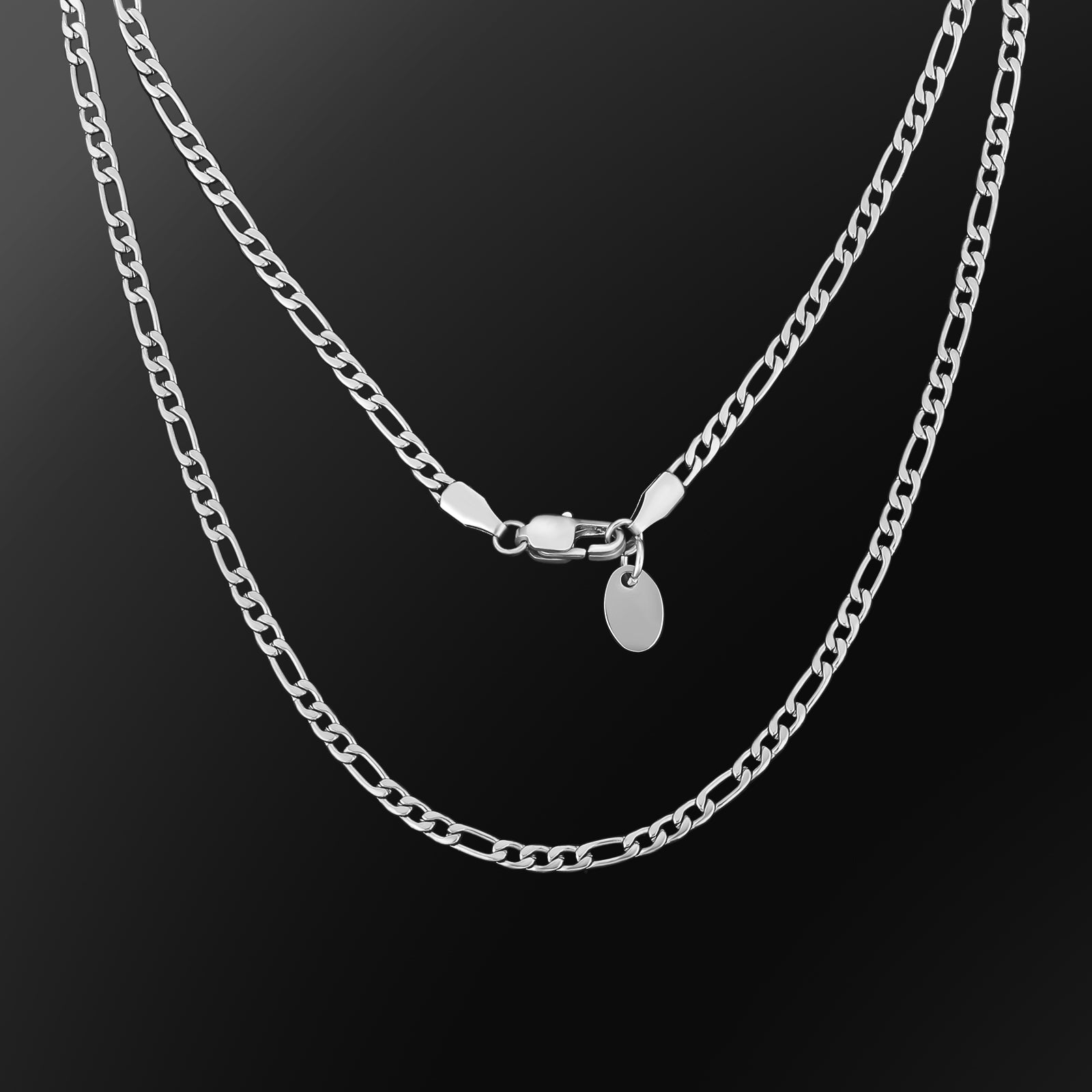 Figaro Chain | 3mm | 18k White gold Plated