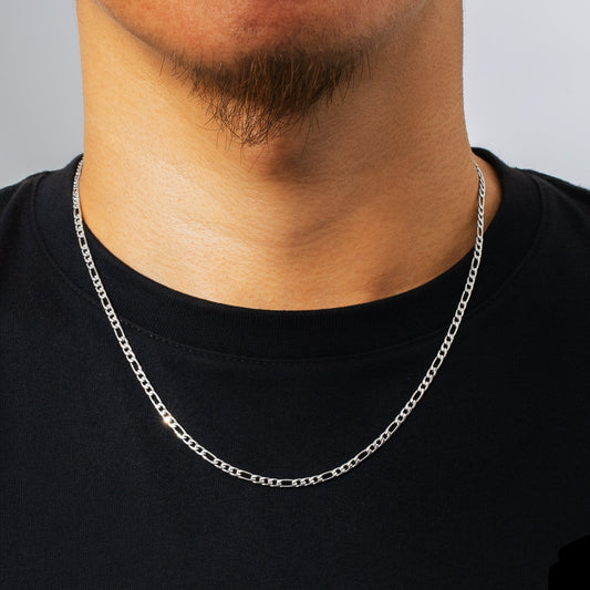 Figaro Chain | 3mm | 18k White gold Plated