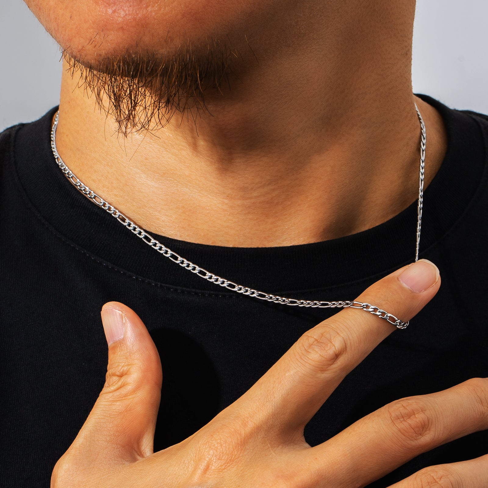 Figaro Chain | 3mm | 18k White gold Plated