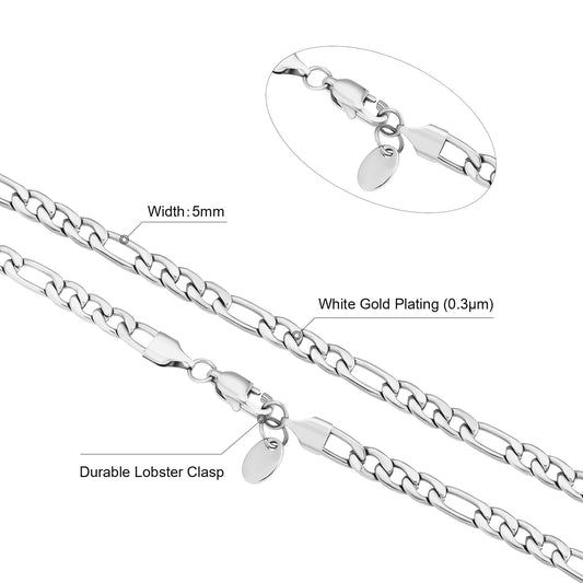 Figaro Chain | 5mm | 18k White Gold Plating