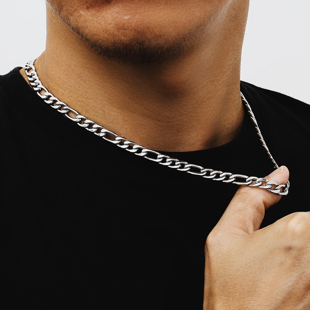 Figaro Chain | 7mm | 18k White Gold Plating