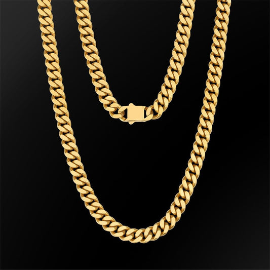 8mm | Curb Cuban chain Stainless Steel | White Gold/18K Gold