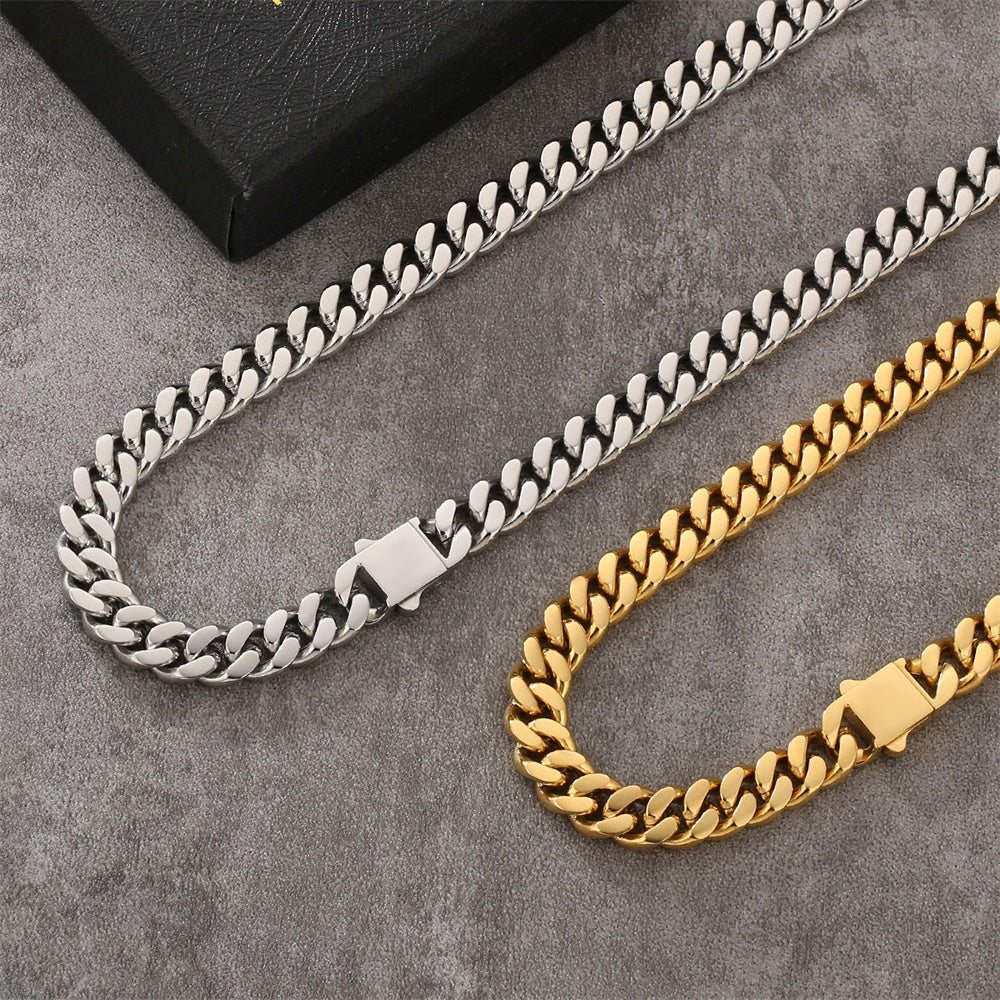 8mm | Curb Cuban chain Stainless Steel | White Gold/18K Gold