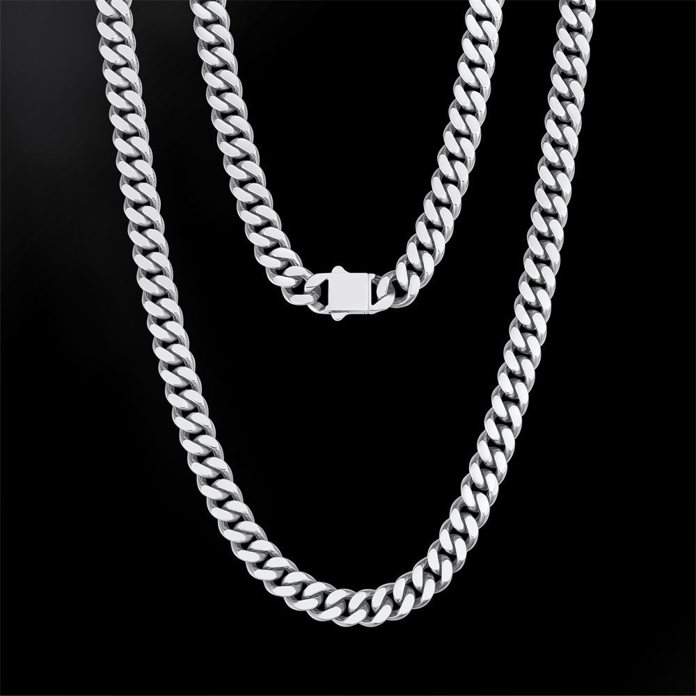 8mm | Curb Cuban chain Stainless Steel | White Gold/18K Gold