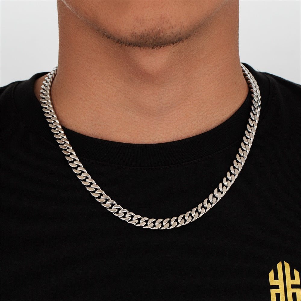 8mm | Curb Cuban chain Stainless Steel | White Gold/18K Gold