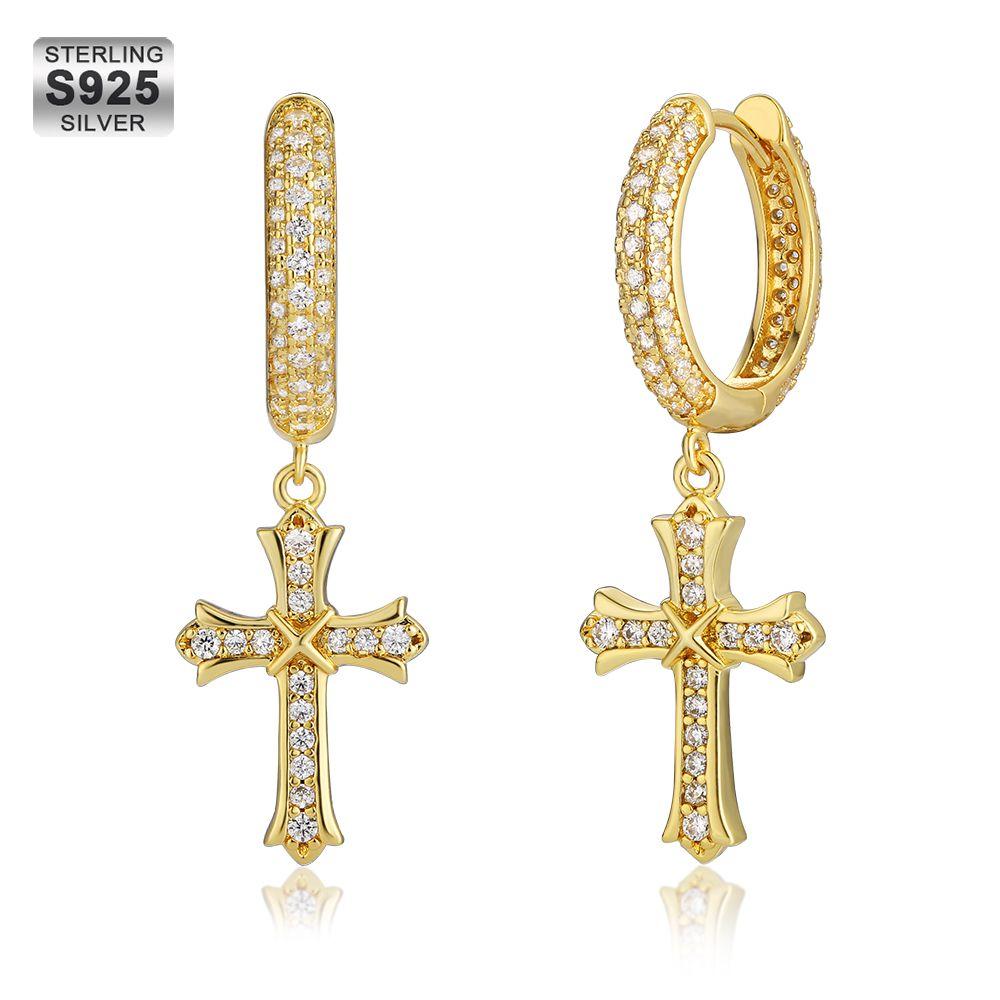 Dangle Hoop & Cross | Fully Iced out CZ Earrings