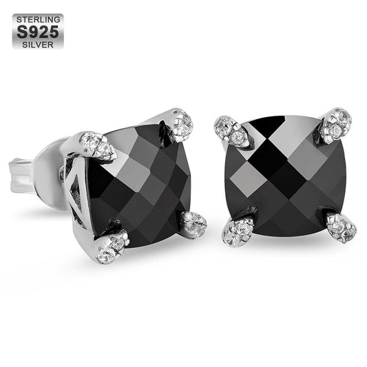 Black Diamond CZ | Stud Earrings, White Gold Plated