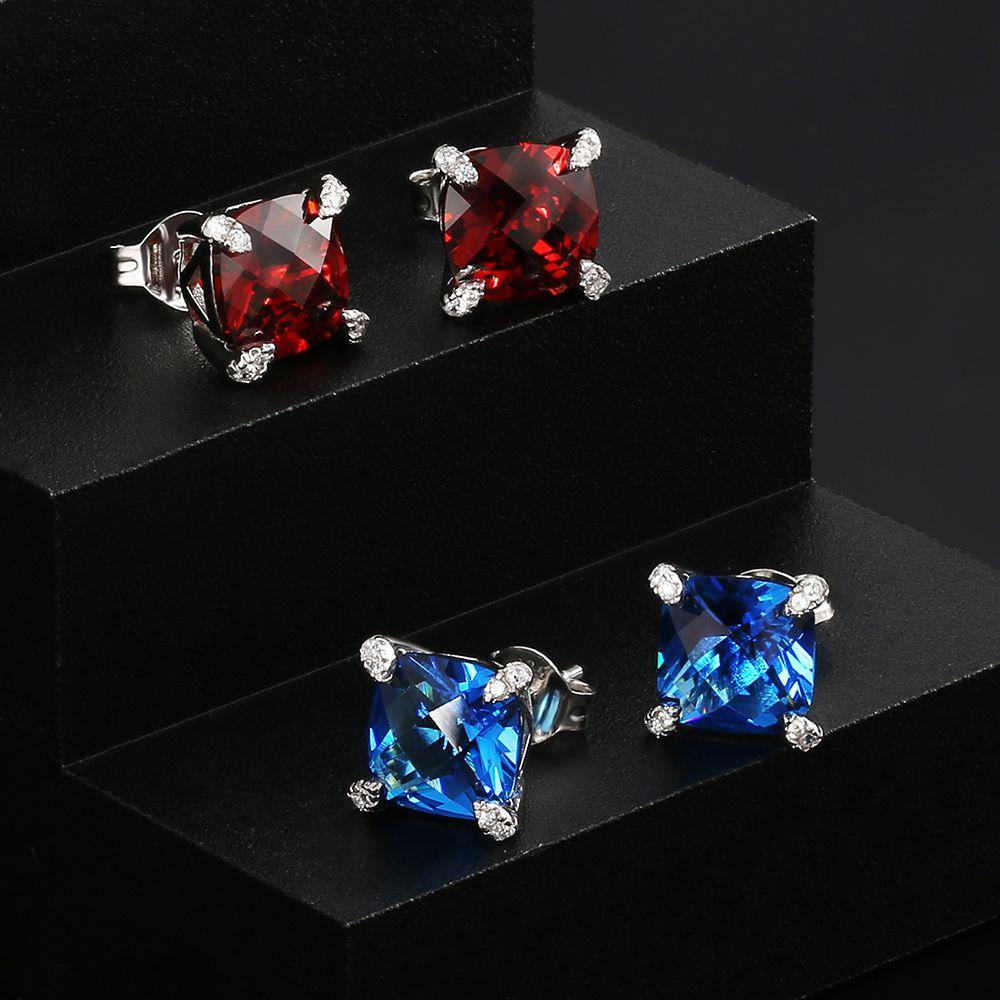 S925 Sterling Silver Stud Earrings Faceted | Ruby CZ