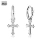 Hip Hop Earrings 15mm 925 Sterling Silver Diamond CZ Iris Hoop Dangle Cross Men's Earrings in White Gold