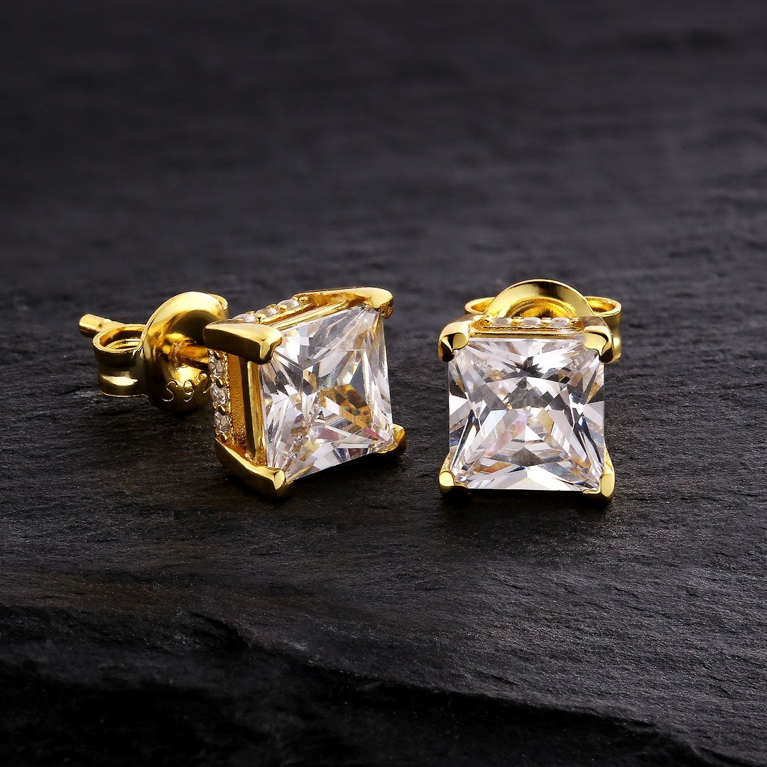 925 Sterling Silver Stud Earrings | Iced Out CZ Square Stud