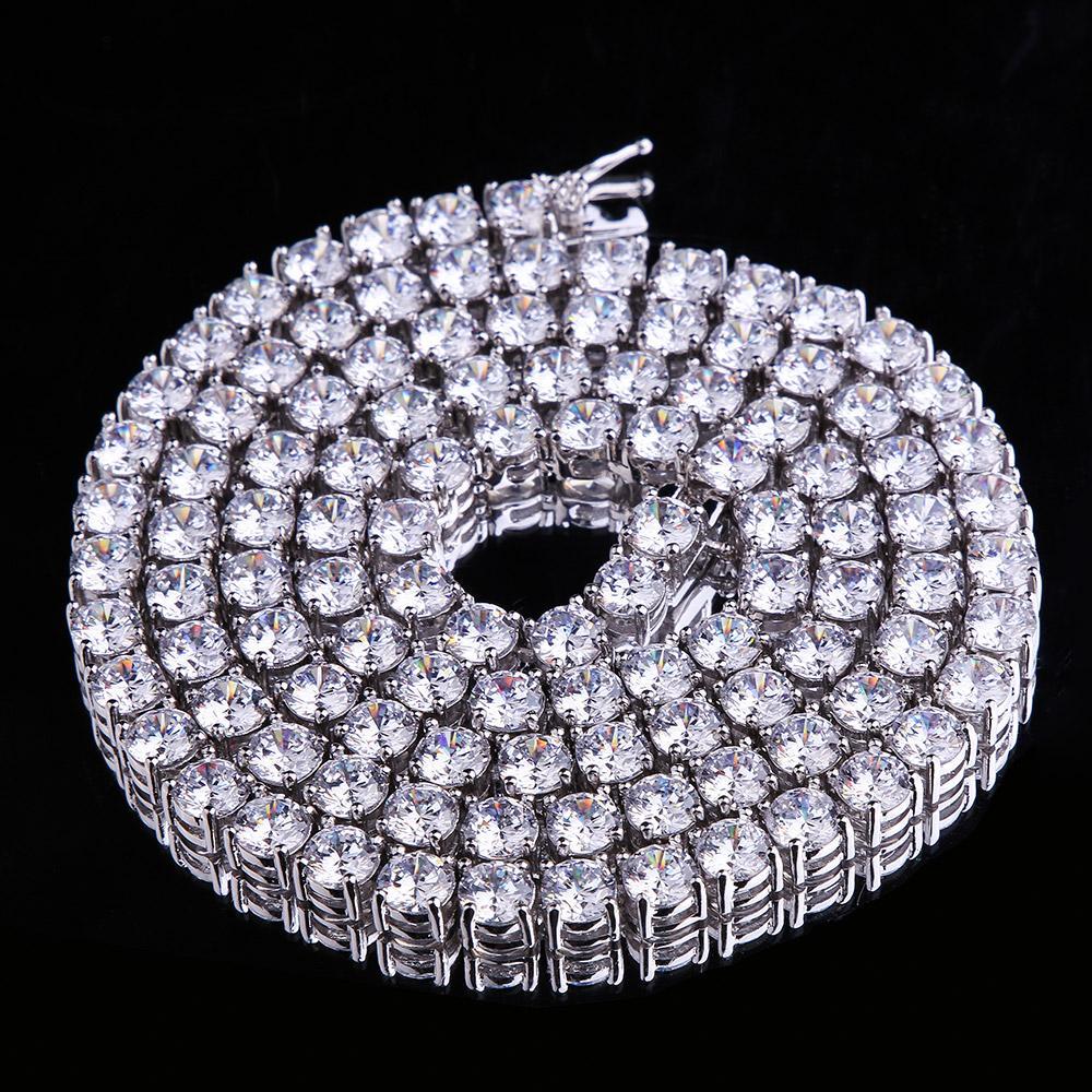 Wholesale 5mm 925 Sterling Silver Tennis Chain With Diamond CZ Plated White Gold Plated