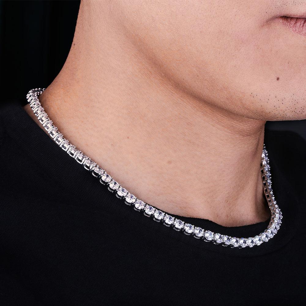 Wholesale 5mm 925 Sterling Silver Tennis Chain With Diamond CZ Plated White Gold Plated